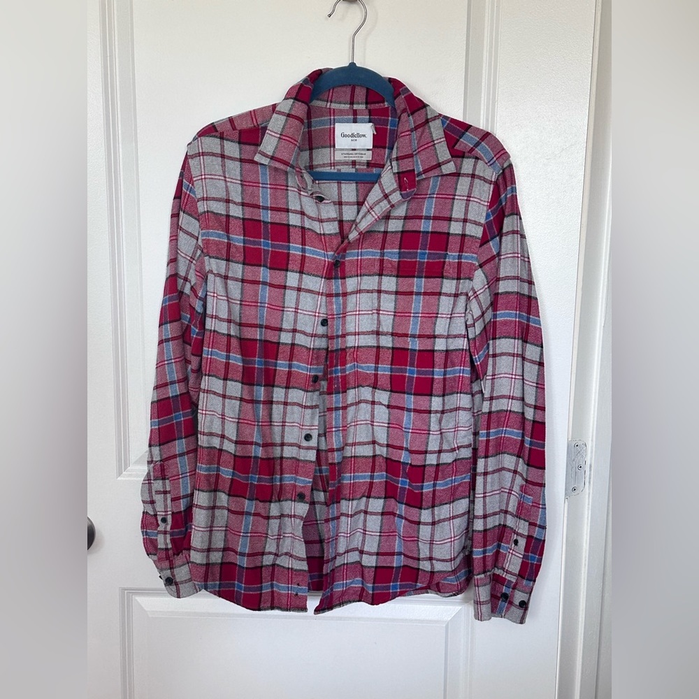 Goodfellow & Co Men's Blue Red Gray Flannel Shirt 100% Cotton Size M